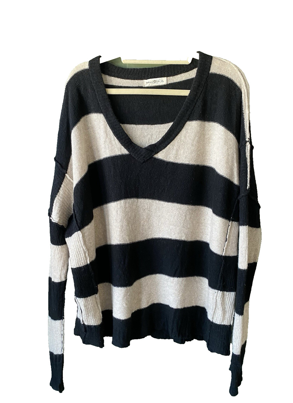 Natural Life Womens XL Relaxed Fit Cozy Wool Cashmere Blend Striped Pullover